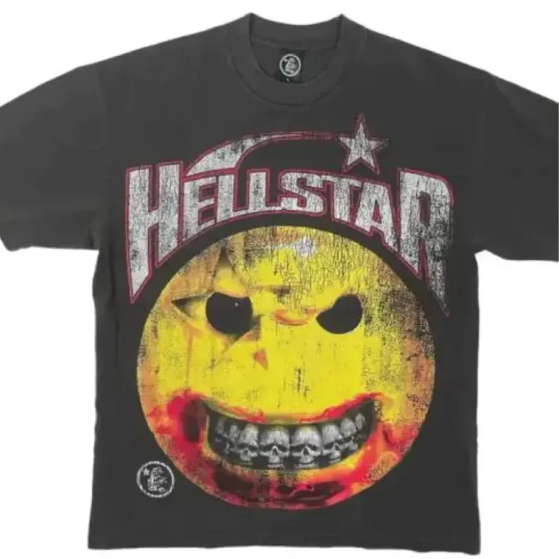 This picture 1 shows Black Hellstar Evil Smile T-Shirt fron the front side