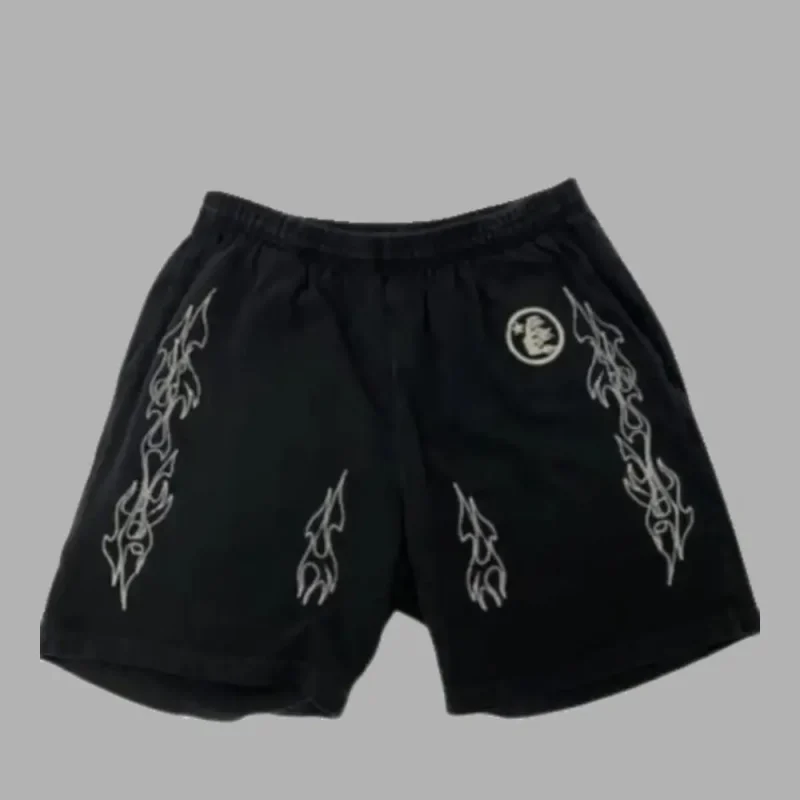 Photo 1 shows Black Hellstar Flame Shorts from the front side