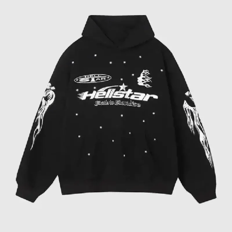 Photo 1 shows Black Hellstar Studios Racer Vintage Hoodie from the front side