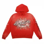 Photo 1 shows HELLSTAR RECORDS HOODIE RED from the front side