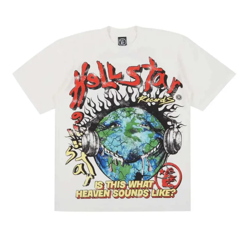 Photo 1 shows HELLSTAR STUDIOS HEAVEN ON EARTH CREAM TEE from the front side