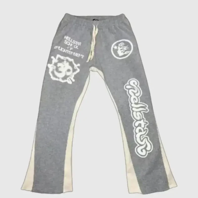 Photo 1 shows Hellstar Enlightenment Sweatpants Grey from the front side