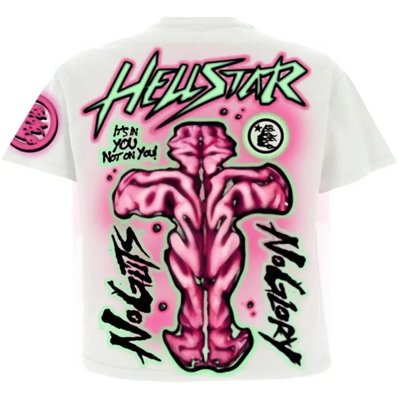 This picture 2 shows Hellstar No Guts No Glory T-Shirt White from the back side