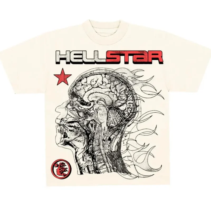 This picture shows Hellstar Studios Cranium Short Sleeve Tee Shirt Cream from the front side