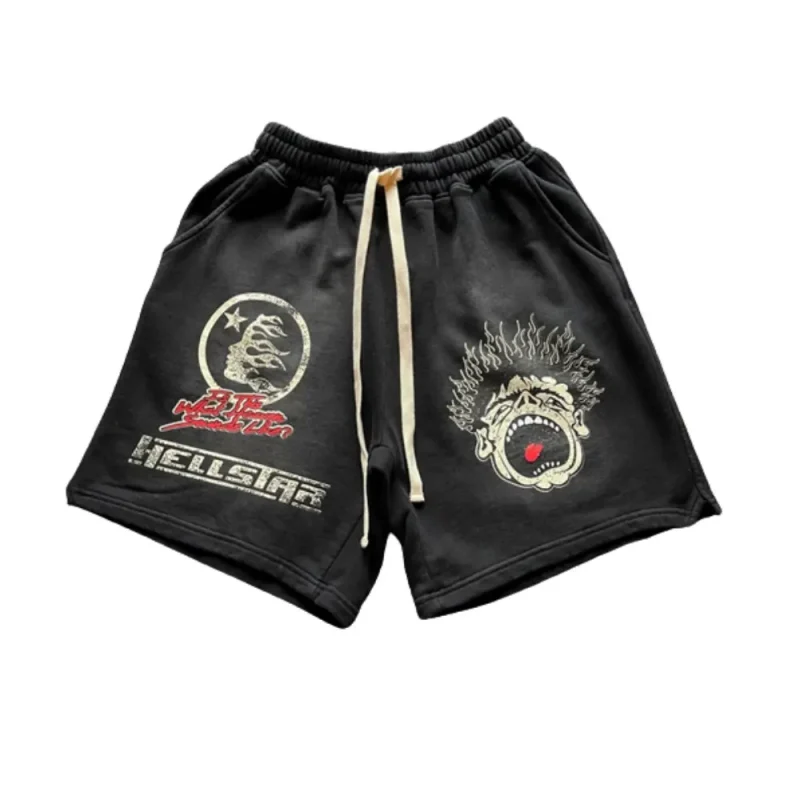 This picture 1 shows Hellstar Studios Records Shorts Black from the front side