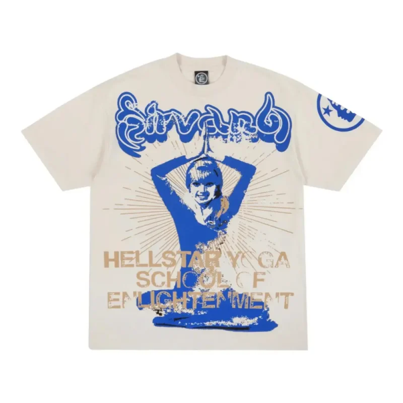 Picture shows Hellstar Studios Yoga Short Sleeve Tee Shirt Cream from the front side