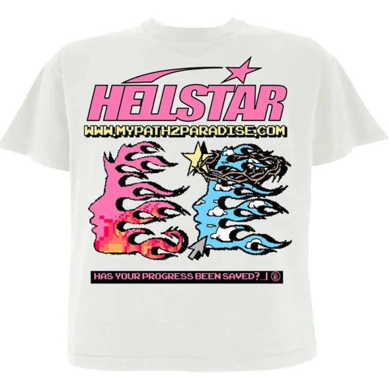 This picture 1 shows Hellstar pixel T Shirt White from the front side