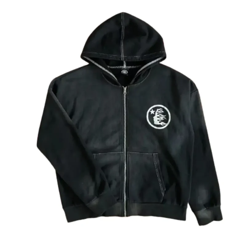 This picture 1 shows Hellstar Black Zip Up Hoodie from the front side
