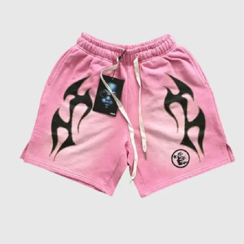 This picture 1 shows Hellstar Flame Shorts Pink from the front side