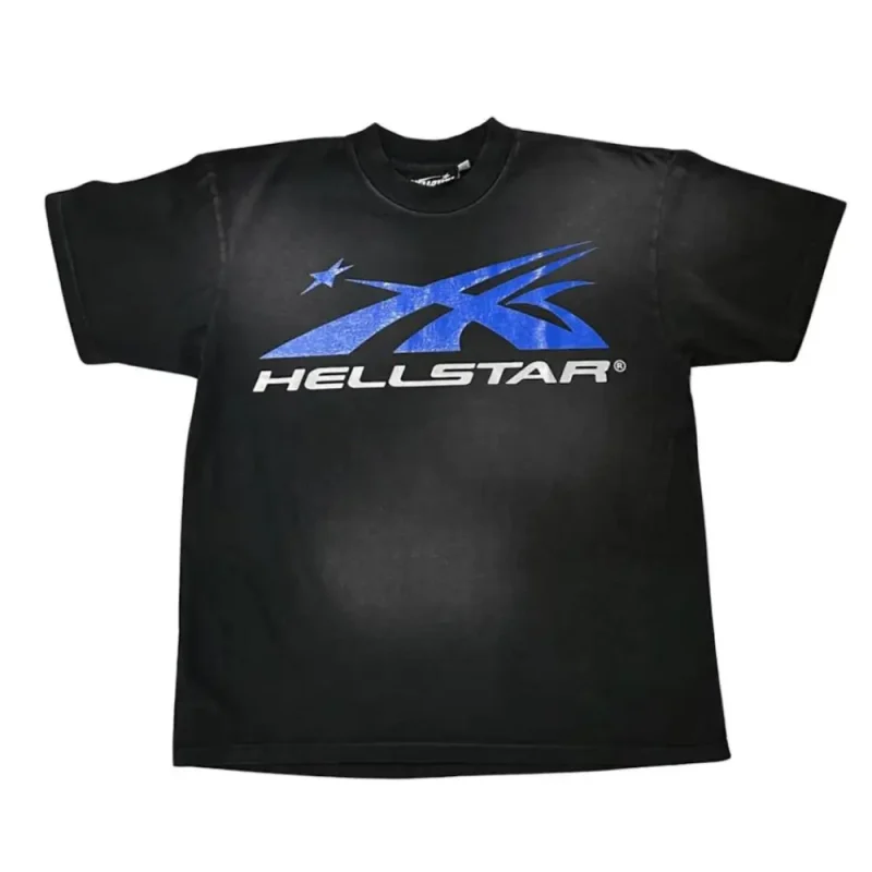 This picture 1 shows Hellstar Gel Sport Logo Short Sleeve Tee Shirt Black/Blue from the front side