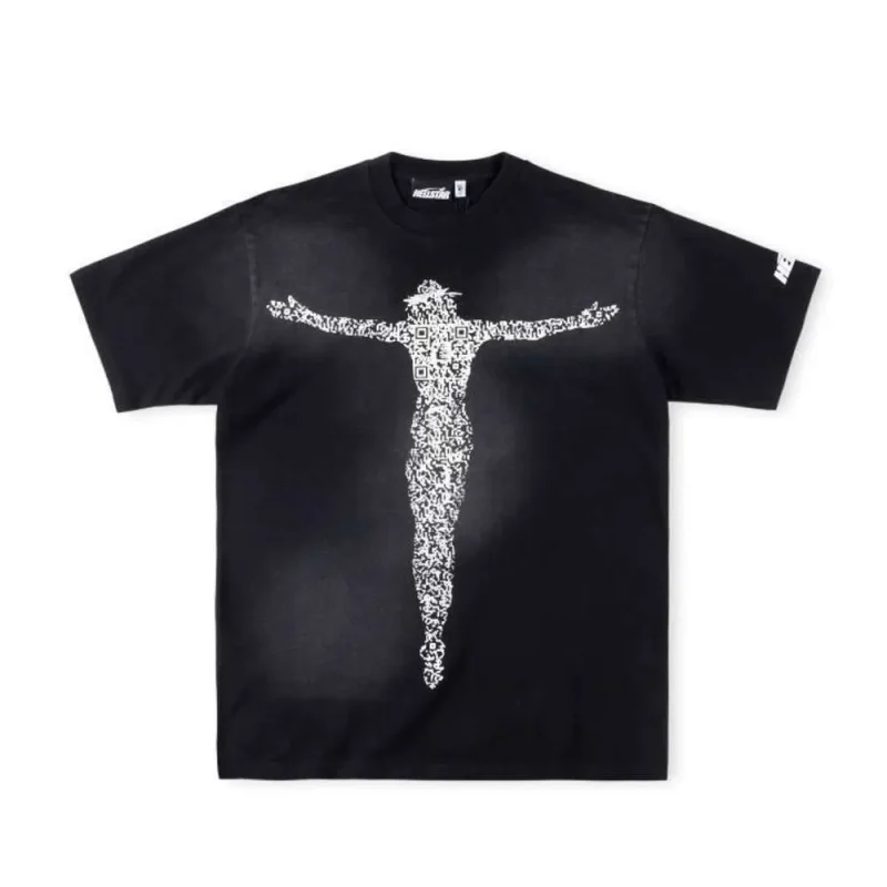 This Picture shows Hellstar QR Christ Tee in Black from the front side